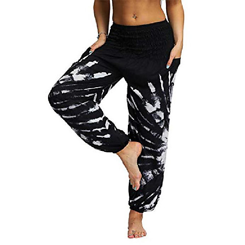 

Women's Tie Dye Print Bohemian Smocked Waist Yoga Pant Hippie Harem Lounge Pants,Purple White