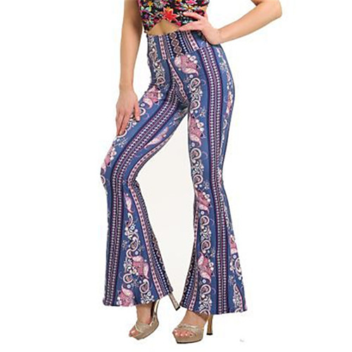 

Women's Vintage Sophisticated Comfort Party Going out Flare Pants Graphic Full Length White Black Blue Light Blue
