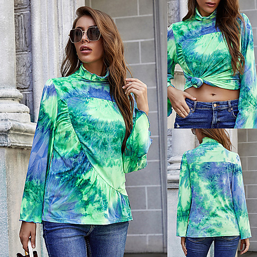 

Women's Tee / T-shirt Tie Dye Stand Collar Sport Athleisure T Shirt Top Long Sleeve Breathable Soft Comfortable Everyday Use Casual Daily Outdoor
