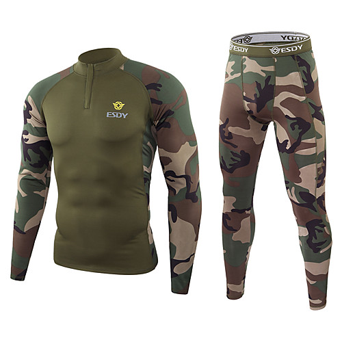 

Men's Camouflage Hunting T-shirt Hunting Fleece Jacket Military Tactical Shirt Outdoor Fleece Lining Breathable Warm Comfortable Fall Spring Camo Polyester Black Camouflage