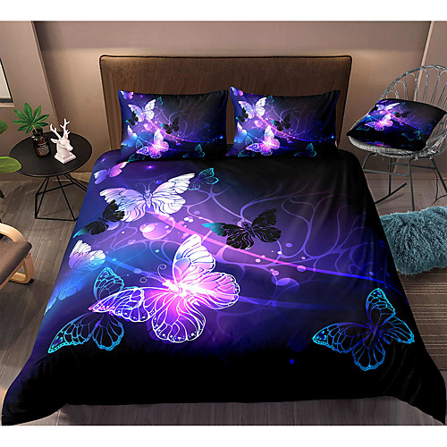 

Butterfly Print 3-Piece Duvet Cover Set Hotel Bedding Sets Comforter Cover with Soft Lightweight Microfiber, Include 1 Duvet Cover, 2 Pillowcases for Double/Queen/King(1 Pillowcase for Twin/Single)