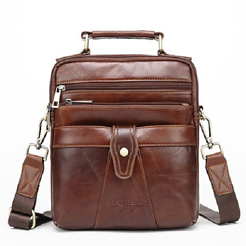 

Men's Bags Cowhide Crossbody Bag Buttons Zipper Plain Daily Office & Career 2021 Handbags MessengerBag Black Brown Coffee