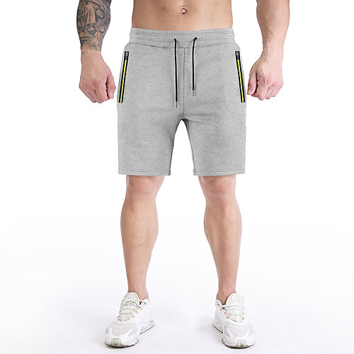 

Men's High Waist Running Shorts Athletic Shorts Bottoms Drawstring Zipper Pocket Cotton Fitness Gym Workout Running Training Exercise Breathable Quick Dry Soft Sport Stripes Black Dark Gray Light