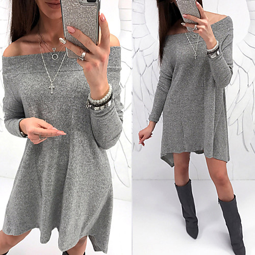 

Women's Tee Dress Pure Color Off Shoulder Sport Athleisure Dress Long Sleeve Breathable Soft Comfortable Everyday Use Casual Daily Outdoor