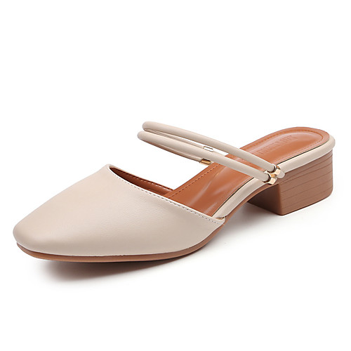 

Women's Sandals Chunky Heel Square Toe Block Heel Sandals Casual Daily Walking Shoes PU Solid Colored Almond