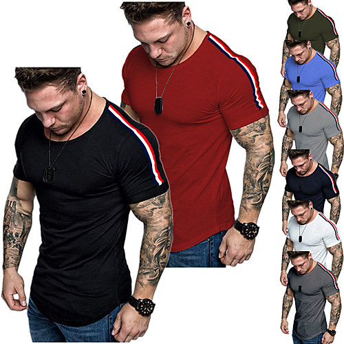 

Men's Short Sleeve Workout Tops Running Shirt Tee Tshirt Top Casual Athleisure Summer Breathable Soft Sweat wicking Fitness Gym Workout Performance Running Sportswear Stripes White Black Red Army