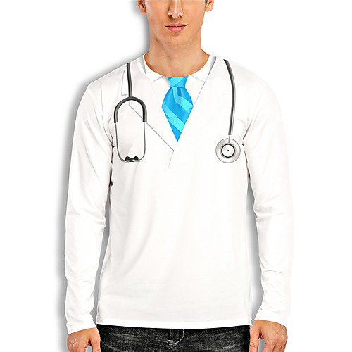 

Men's T shirt 3D Print Cartoon 3D Print Long Sleeve Daily Tops Casual Fashion White