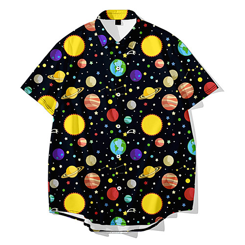 

Men's Shirt 3D Print Galaxy Button-Down 3D Print Short Sleeve Daily Tops Casual Fashion Hawaiian White Black Blue