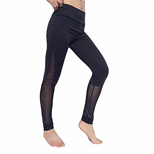 

Women Leggings Ladies'side Patchwork Gauze Hip-Lifting Exercise Mesh Yoga Pants Tummy Control 4 Way Stretch Black