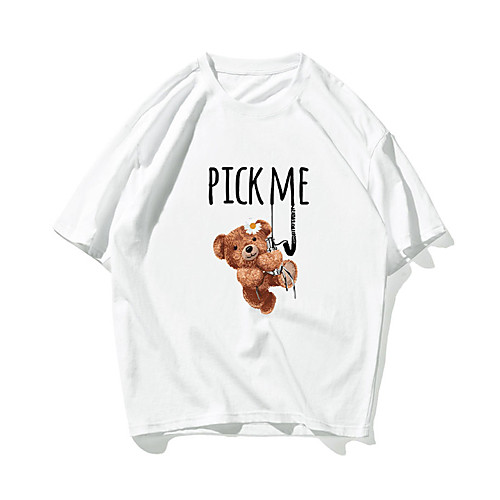 

Men's T shirt Hot Stamping Bear Animal Print Short Sleeve Daily Tops 100% Cotton Basic Casual White Black Orange