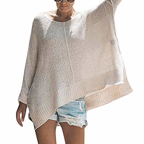 

Women's Winter Tops Boho Warm O Neck Long Sleeve Loose Fit Knit Sweater Pullover (Small, Beige)