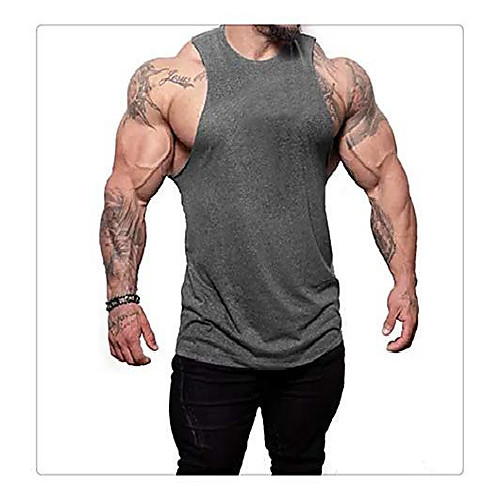 

Muscle Tank Tops Gym Lightweight Bodybuilding Vest Sleeveless T-Shirt Men(Gray,XXL)