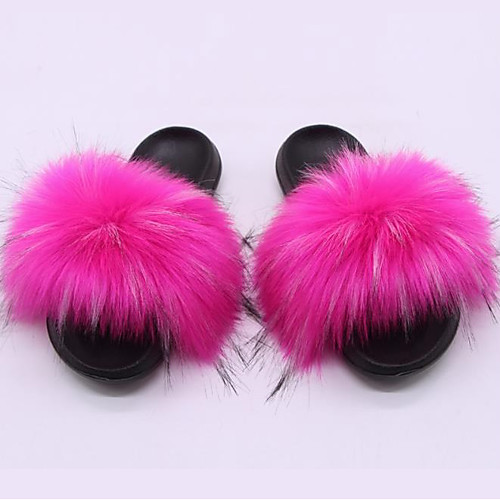 

Women's Slippers & Flip-Flops Fuzzy Slippers Outdoor Slippers Flat Heel Open Toe Casual Daily Home Walking Shoes Faux Fur White Black Purple