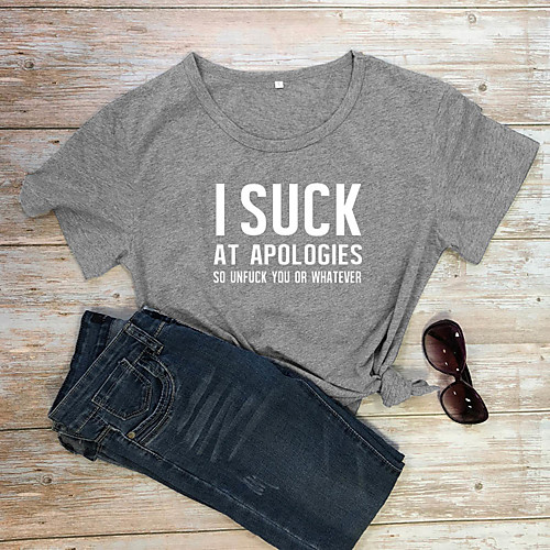 

Women's T shirt Text Letter Print Round Neck Tops 100% Cotton Basic Basic Top White Black Purple
