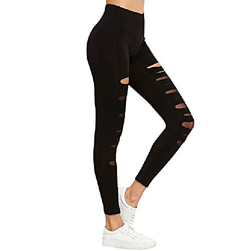 

Women's Ripped Mesh Tummy Control High Waist Leggings Workout Yoga Althletic Pant Black S