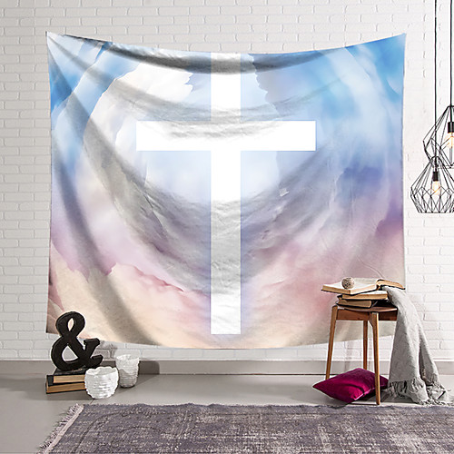 

Wall Tapestry Art Decor Blanket Curtain Hanging Home Bedroom Living Room Decoration Polyester Cross Badge White Color Background