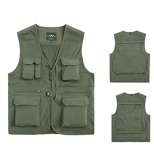 

Men's Hiking Vest / Gilet Fishing Vest Sleeveless Vest / Gilet Top Outdoor Lightweight Breathable Quick Dry Sweat wicking Summer Chinlon Polyester Solid Color Black Army Green Khaki Fishing Climbing