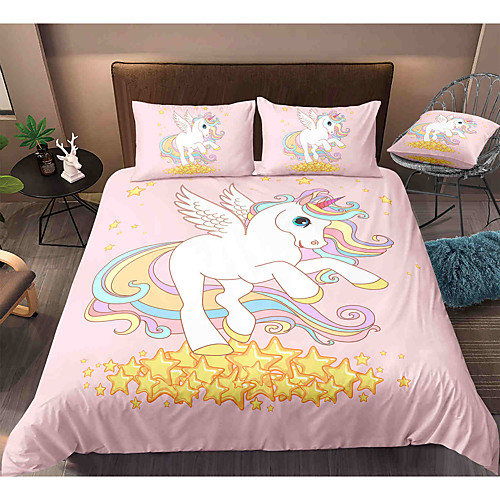 

Cartoon Unicorn 3-Piece Duvet Cover Set Hotel Bedding Sets Comforter Cover with Soft Lightweight Microfiber, Include 1 Duvet Cover, 2 Pillowcases for Double/Queen/King(1 Pillowcase for Twin/Single)