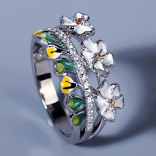 

Ring AAA Cubic Zirconia Two Stone Silver Brass Floral Theme Flower Elegant Fashion Sweet 1pc 6 7 8 9 10 / Women's