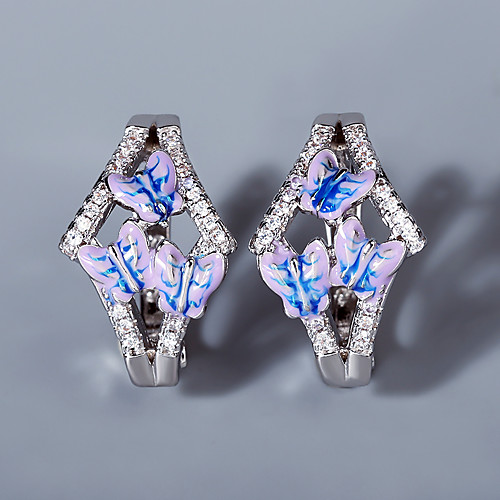

Women's AAA Cubic Zirconia Earrings Monogram Petal Elegant Romantic Korean Earrings Jewelry Silver For Wedding Party Evening Date 1 Pair