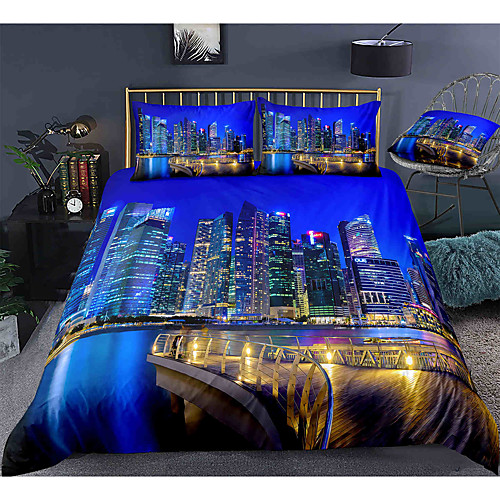 

City View 3-Piece Duvet Cover Set Hotel Bedding Sets Comforter Cover with Soft Lightweight Microfiber, Include 1 Duvet Cover, 2 Pillowcases for Double/Queen/King(1 Pillowcase for Twin/Single)
