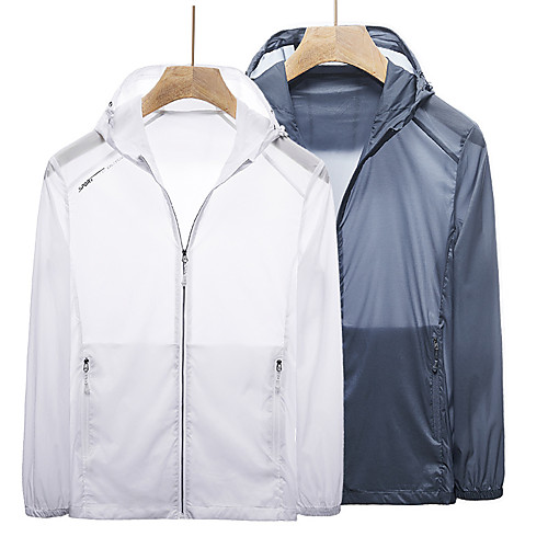 

Men's Hiking Skin Jacket Hiking Windbreaker Outdoor Solid Color Packable Waterproof Lightweight UV Sun Protection Outerwear Jacket Top Elastane Fishing Climbing Running Dark Grey White Blue Light