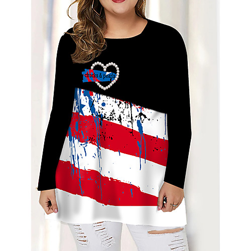 

Women's Plus Size Print Graphic Heart T shirt Large Size Round Neck Long Sleeve Tops Big Size