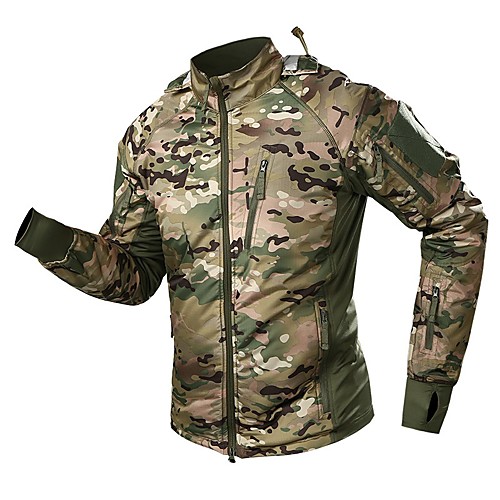 

Men's Hunting Fleece Jacket Outdoor Waterproof Windproof Fleece Lining Warm Fall Winter Spring Camo Cotton Jungle camouflage Python Black Black