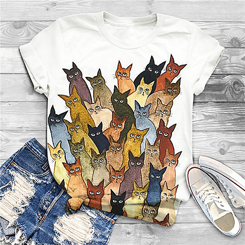 

Women's Plus Size Print Cat Graphic Animal T shirt Large Size Round Neck Short Sleeve Tops Big Size