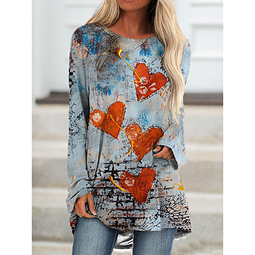 

Women's T Shirt Dress Tee Dress Short Mini Dress Black Blue Gray Long Sleeve Color Block Geometric Animal Print Fall Spring Round Neck Casual 2021 S M L XL XXL 3XL
