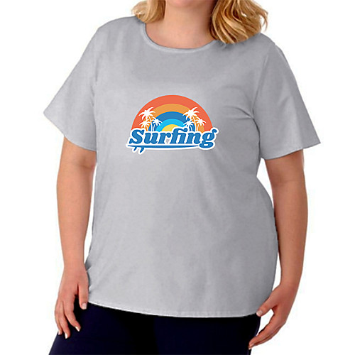 

Women's Plus Size Graphic Prints Rainbow Letter T shirt Large Size Crewneck Short Sleeve Basic Tops Big Size / Cotton