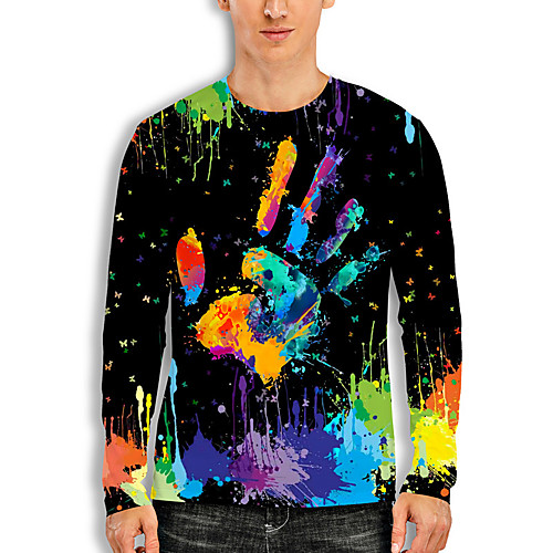 

Men's T shirt 3D Print 3D Graffiti 3D Print Long Sleeve Daily Tops Casual Fashion Black