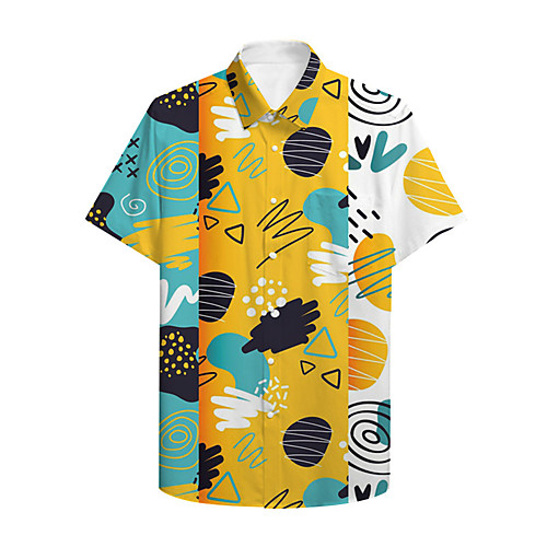 

Men's Shirt 3D Print Graffiti Button-Down 3D Print Short Sleeve Casual Tops Casual Hawaiian Yellow