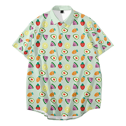 

Men's Shirt 3D Print Fruit Button-Down 3D Print Short Sleeve Daily Tops Casual Fashion Hawaiian Red Yellow Blushing Pink