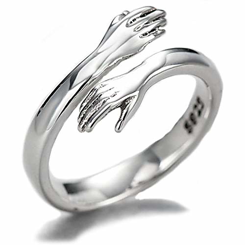 

Silver European and American Jewelry Love Hug Ring, Adjustable Romantic Love Hugging Hands Open Ring for Women & Men