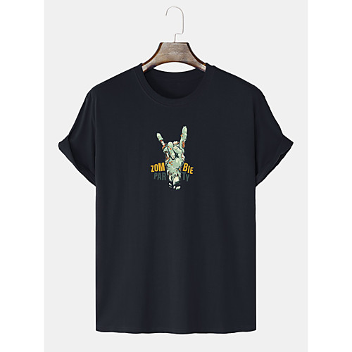 

Men's T shirt Other Prints Graphic Short Sleeve Casual Tops 100% Cotton Basic White Black Blue