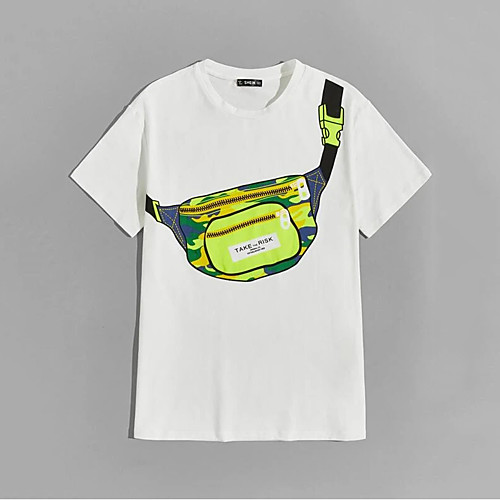 

Men's T shirt Hot Stamping Bag Print Short Sleeve Casual Tops 100% Cotton Casual Fashion White
