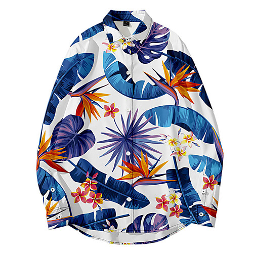 

Men's Shirt 3D Print Floral Button-Down 3D Print Long Sleeve Daily Tops Casual Fashion Hawaiian Black / White White Black