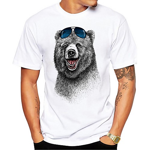 

Men's T shirt Hot Stamping Bear Animal Print Short Sleeve Daily Tops 100% Cotton Basic Casual White