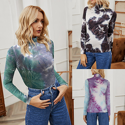 

Women's Tee / T-shirt Tie Dye Stand Collar Sport Athleisure T Shirt Top Long Sleeve Breathable Soft Comfortable Everyday Use Casual Daily Outdoor