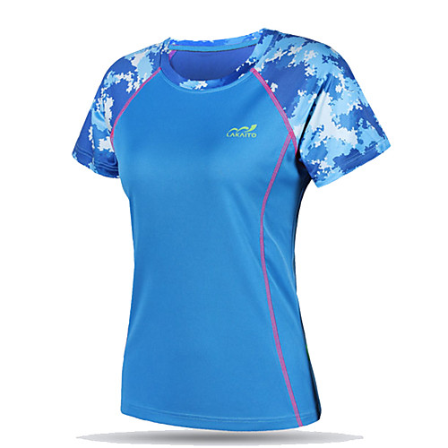 

Women's T shirt Hiking Tee shirt Short Sleeve Crew Neck Tee Tshirt Top Outdoor Lightweight Breathable Quick Dry Soft Summer Elastane Polyester Patchwork Purple Yellow Fuchsia Fishing Climbing Running