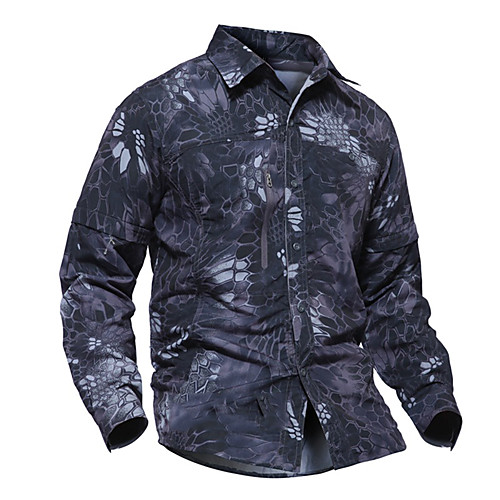 

Men's Hunting Jacket Outdoor Waterproof Windproof Wearproof Fall Spring Summer Camo Polyester Python Black Camouflage Green