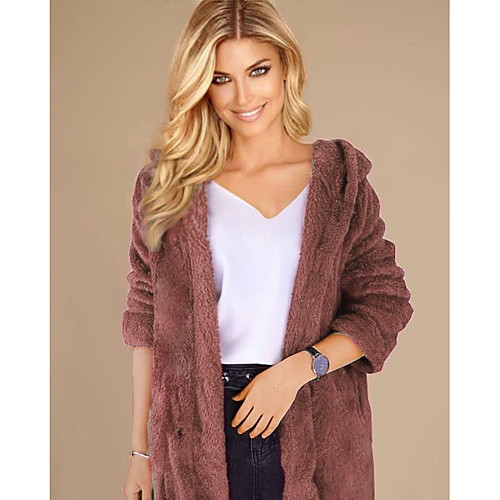 

Women's Solid Colored Fall & Winter Teddy Coat Long Daily Long Sleeve Polyester Coat Tops Black