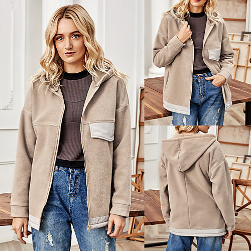 

Women's Coat Zipper Patchwork Hoodie Sport Athleisure Jacket Long Sleeve Breathable Soft Comfortable Everyday Use Casual Daily Outdoor / Winter