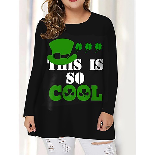 

Women's Plus Size Print Graphic Leaf Letter T shirt Large Size Round Neck Long Sleeve Tops Big Size