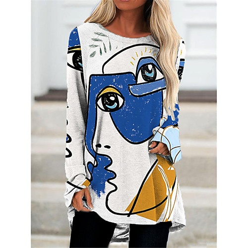

Women's T Shirt Dress Tee Dress Short Mini Dress White Yellow Blushing Pink Khaki Rainbow Long Sleeve Color Block Geometric Print Fall Spring Round Neck Casual 2021 S M L XL XXL 3XL