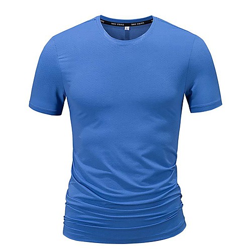 

Men's T shirt Hiking Tee shirt Short Sleeve Crew Neck Tee Tshirt Top Outdoor Lightweight Breathable Quick Dry Soft Summer Spandex Polyester Solid Color Blue Green Sky Blue Fishing Climbing Running