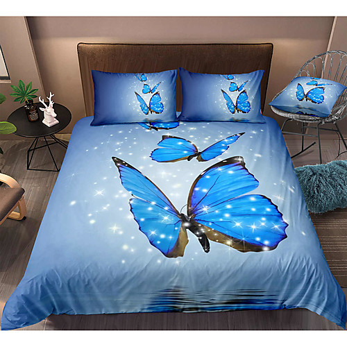 

Butterfly Print 3-Piece Duvet Cover Set Hotel Bedding Sets Comforter Cover with Soft Lightweight Microfiber, Include 1 Duvet Cover, 2 Pillowcases for Double/Queen/King(1 Pillowcase for Twin/Single)