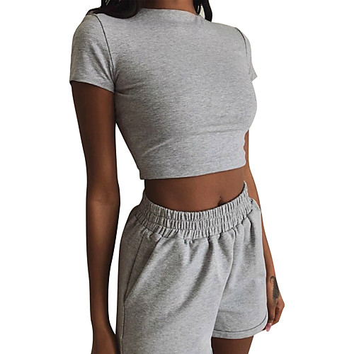 

Women's Sweatsuit 2 Piece Set Pure Color Crop Top Turtleneck Sport Athleisure Clothing Suit Short Sleeves Breathable Soft Comfortable Everyday Use Casual Daily Outdoor