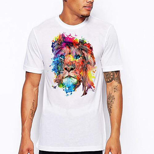 

Men's T shirt Hot Stamping Lion Animal Print Short Sleeve Daily Tops 100% Cotton Basic Casual White